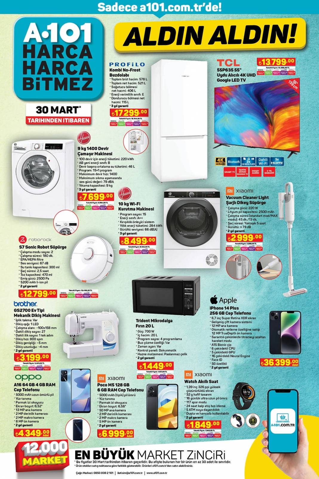 30 Mart A101 kataloğu 2023: Elektirikli otomobil, Buzdolabı, Çamaşır makinası.. 11