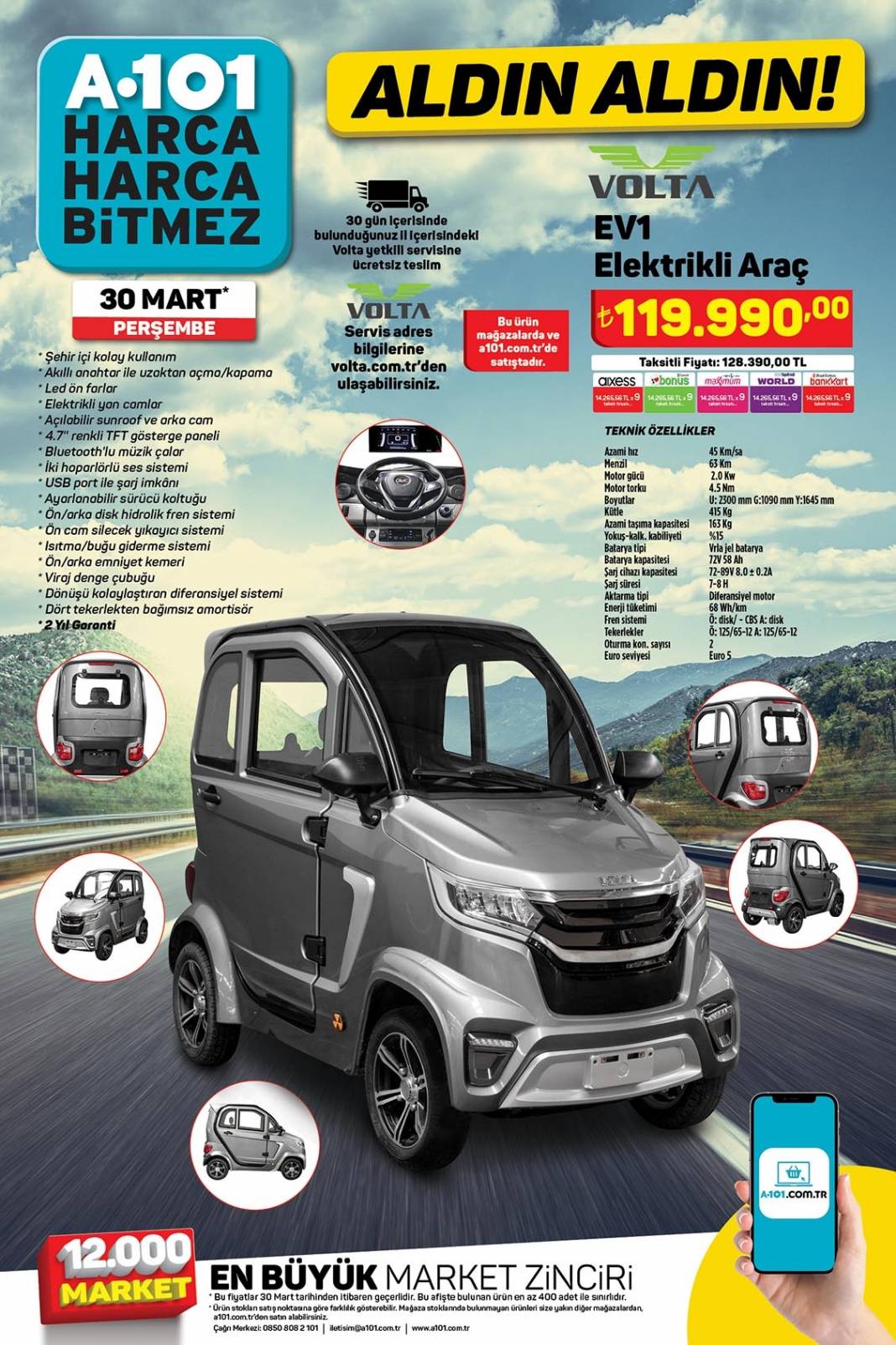 30 Mart A101 kataloğu 2023: Elektirikli otomobil, Buzdolabı, Çamaşır makinası.. 3