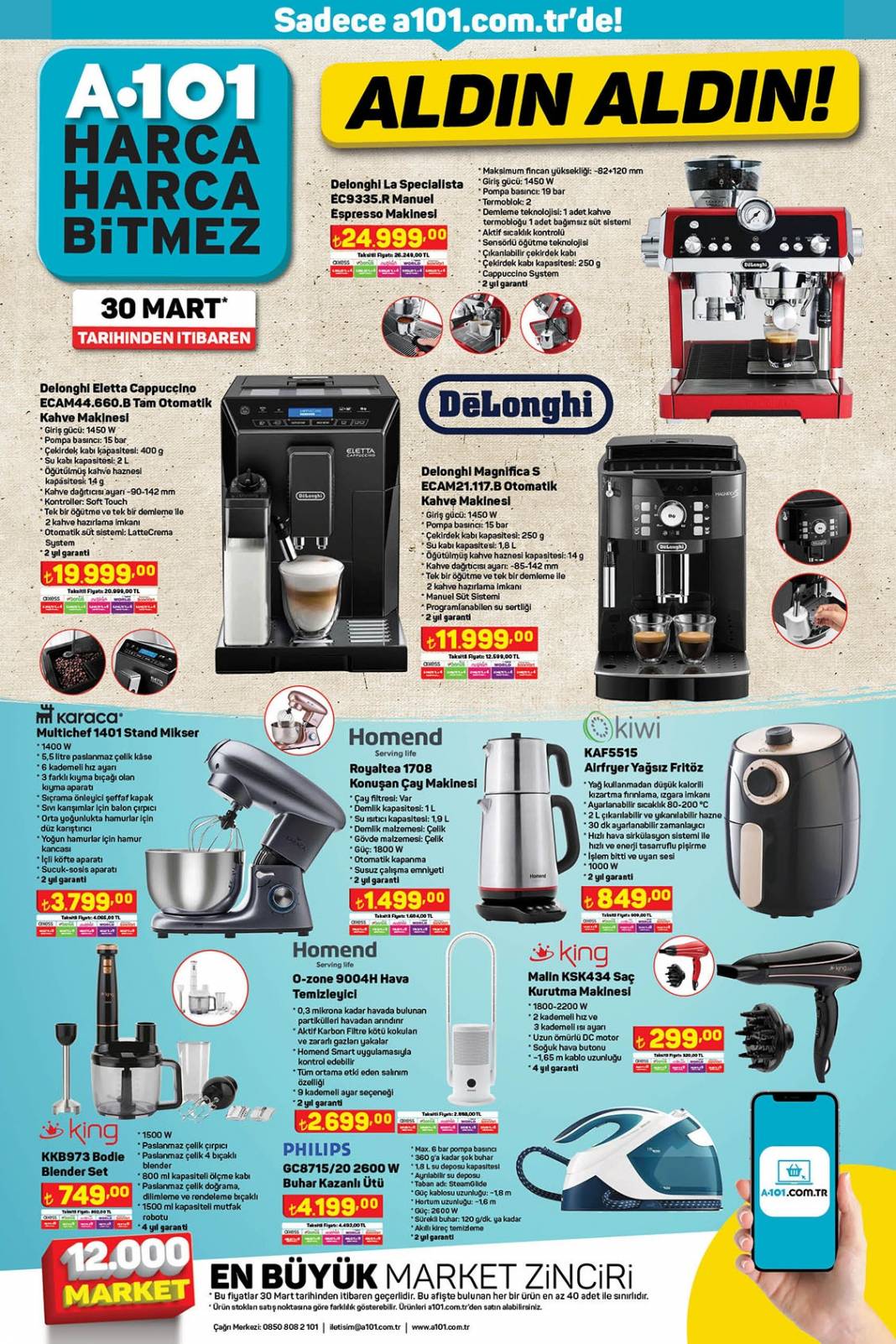 30 Mart A101 kataloğu 2023: Elektirikli otomobil, Buzdolabı, Çamaşır makinası.. 9